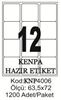 Kenpa A4 Lazer Etiket 63,5x72 mm	